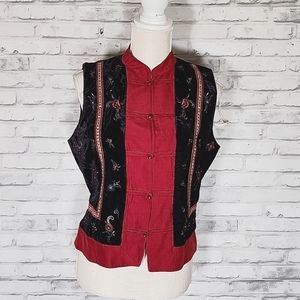 Ann Taylor Back Red Velvet Asian Floral Vest